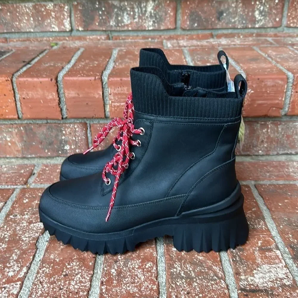 Nurture Whitney Water Resistant Leather Platform Boots Black Lug Sole Combat 7.5 - Picture 3 of 8